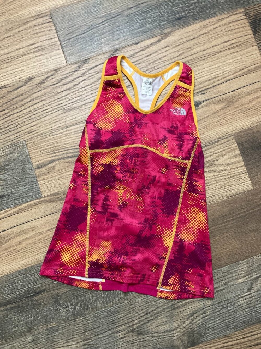 The North Face Vapor Wick Racerback Tank Top Pink Yellow Shelf Bra Size S/P